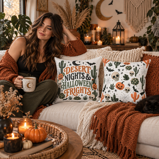 Desert Nights & Halloween Frights Double-Sided Pillowcase & Insert | Boho Halloween Decor by Subbin4Sanity