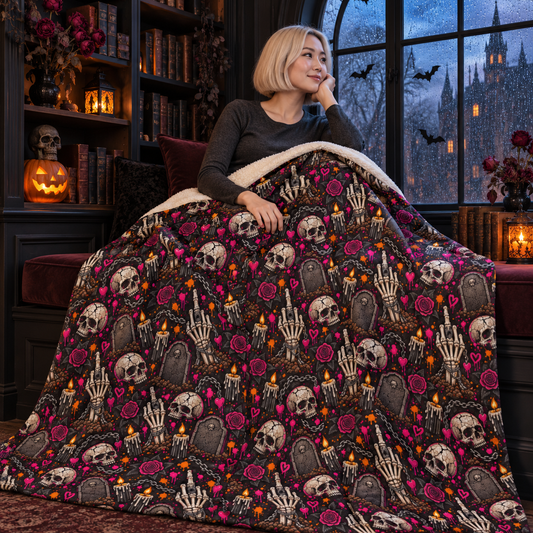 Dirt & Defiance Sherpa Fleece Blanket | Gothic Skull & Graveyard Throw by Subbin4Sanity