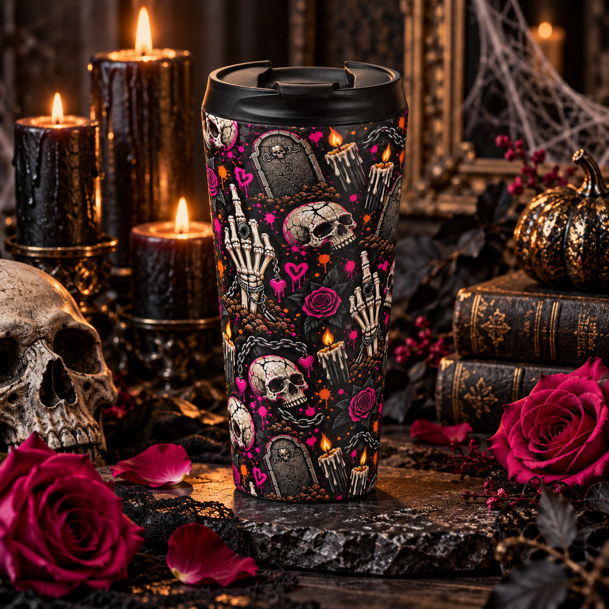 Dirt & Defiance Stainless-Steel Coffee Mug | Gothic Coffin & Skull Travel Mug by Subbin4Sanity
