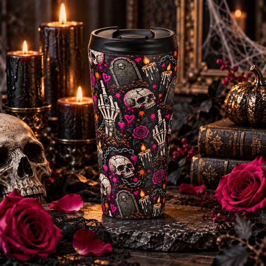 Dirt & Defiance Stainless-Steel Coffee Mug | Gothic Coffin & Skull Travel Mug by Subbin4Sanity