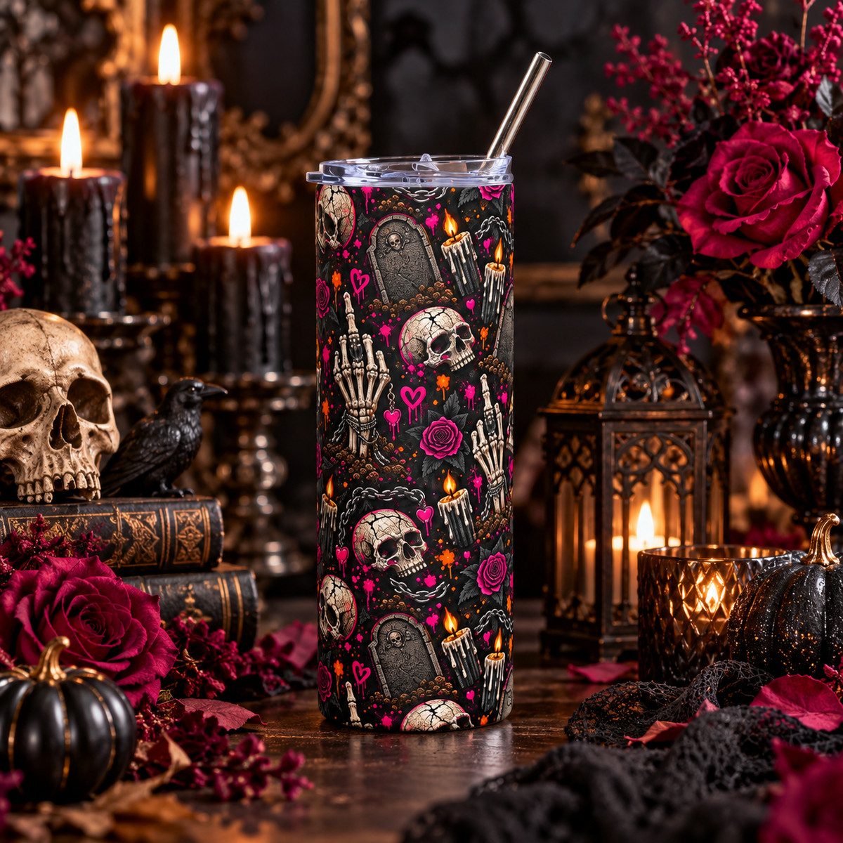 Dirt & Defiance 20oz Stainless Steel Tumbler | Gothic Coffin & Skull Drinkware by Subbin4Sanity