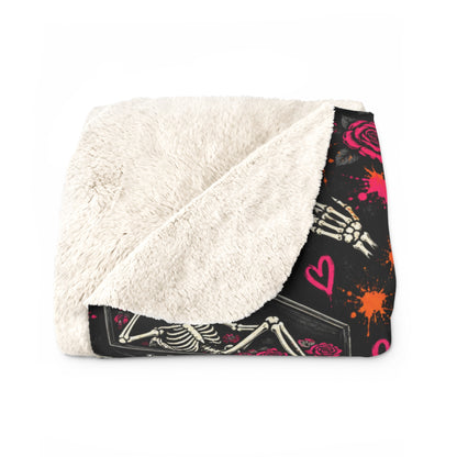 Dead & Unbothered Sherpa Fleece Blanket | Gothic Skeleton & Rose Throw by Subbin4Sanity