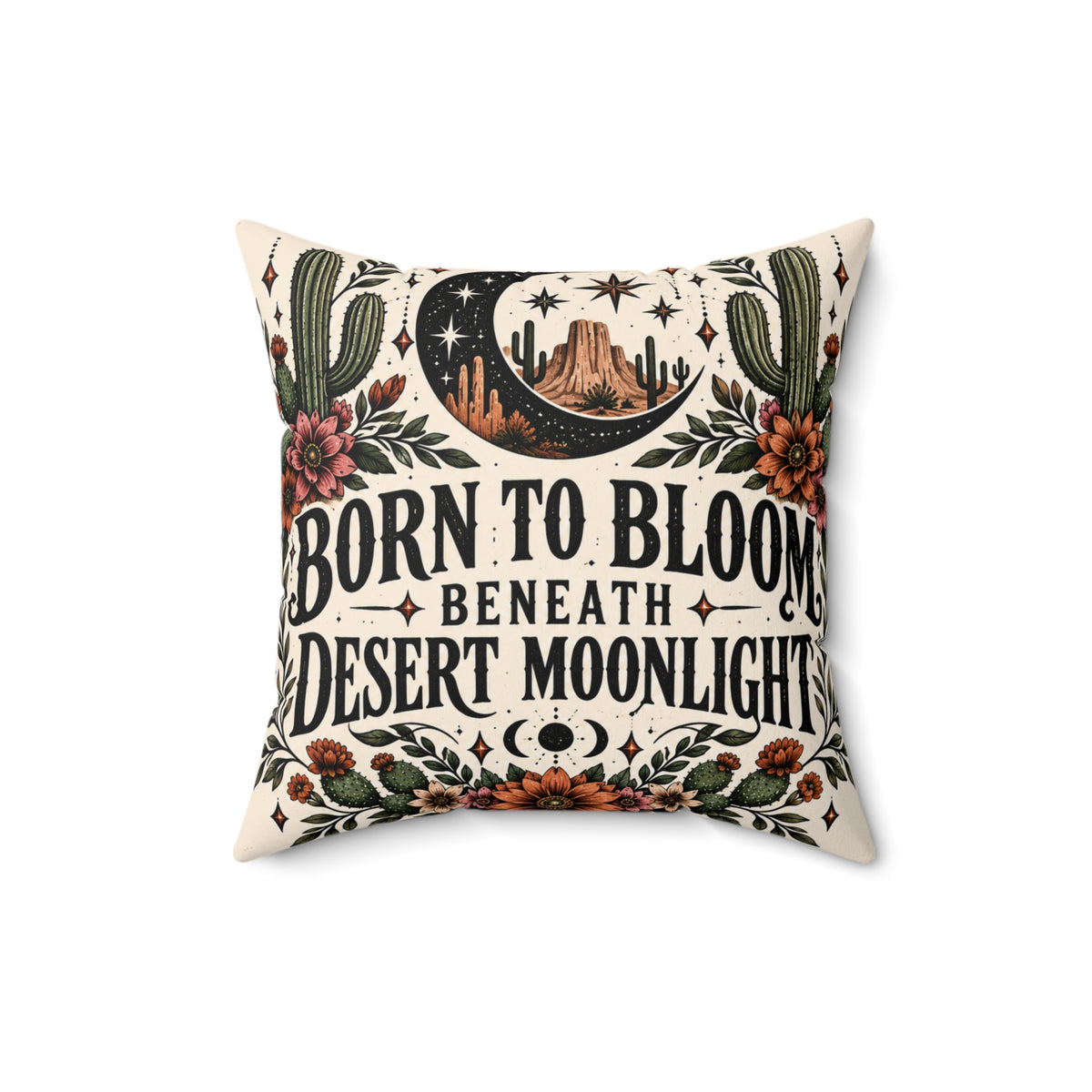 Born to Bloom Beneath Desert Moonlight – Double-Sided Boho Halloween Pillowcase & Insert
