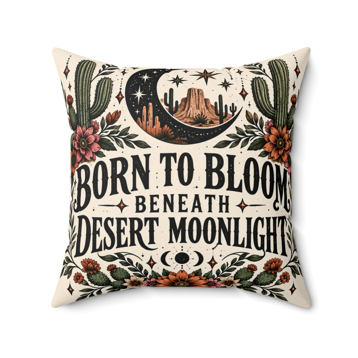Born to Bloom Beneath Desert Moonlight – Double-Sided Boho Halloween Pillowcase & Insert
