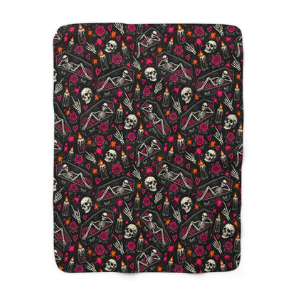 Dead & Unbothered Sherpa Fleece Blanket | Gothic Skeleton & Rose Throw by Subbin4Sanity