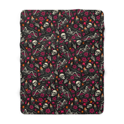 Dead & Unbothered Sherpa Fleece Blanket | Gothic Skeleton & Rose Throw by Subbin4Sanity