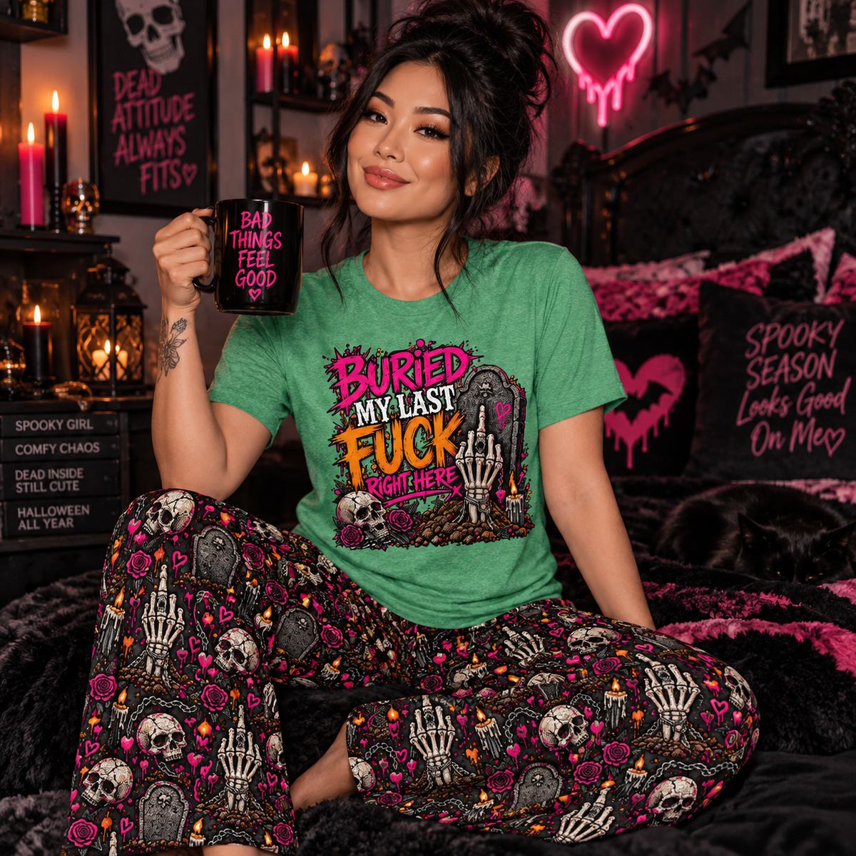 Buried My Last Fuck | Funny Halloween Graphic T-Shirt | Sarcastic Spooky Statement Tee by Subbin4Sanity