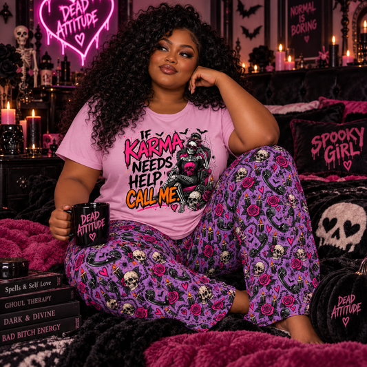 If Karma Needs Help, Call Me Pajama Pants | Karma’s Calling Gothic Lounge Pants by Subbin4Sanity