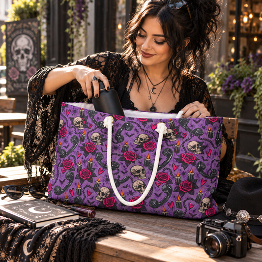Karma’s Calling Weekender Bag | Skull & Rose Halloween Travel Tote by Subbin4Sanity