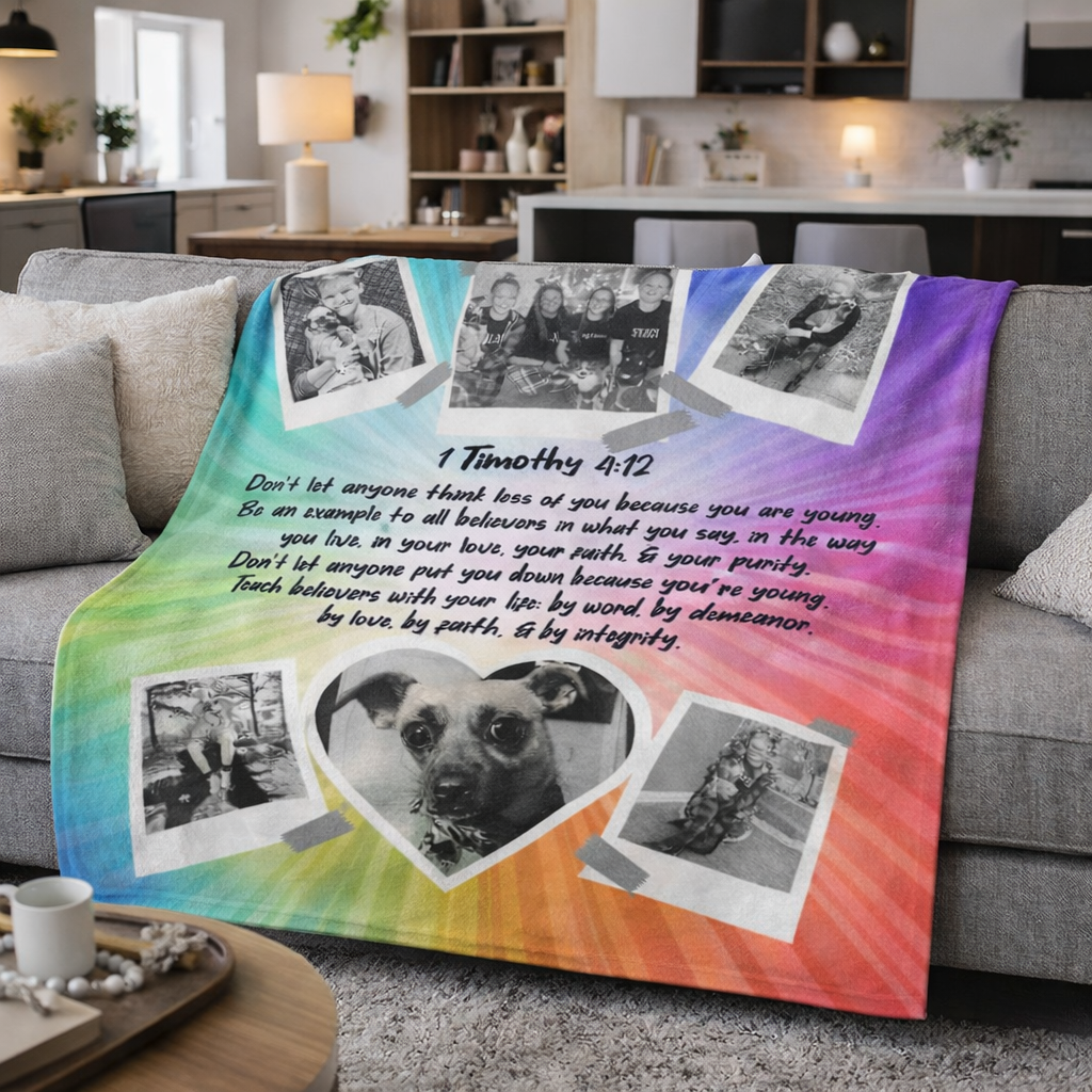 Custom In Memory Of sherpa fleece blanket with photo and Bible verse