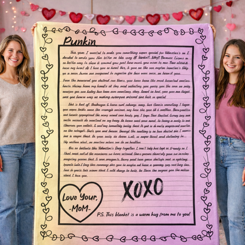 Custom letter Valentine’s sherpa fleece blanket personalized initial
