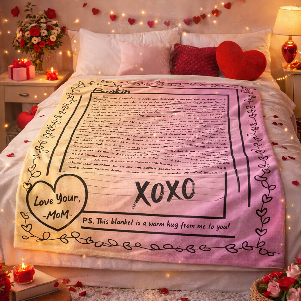 Custom letter Valentine’s sherpa fleece blanket personalized initial