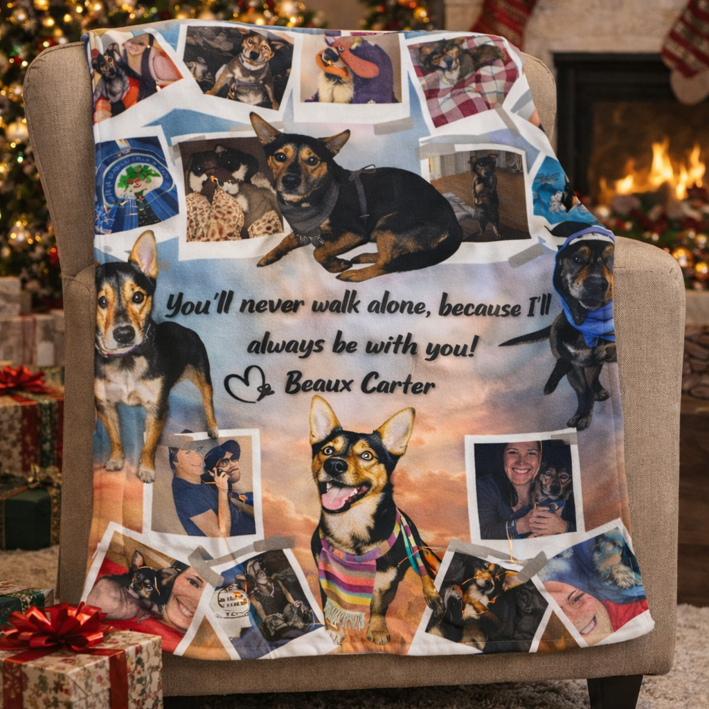 Custom memorial sherpa fleece blanket with personalized photo and quote