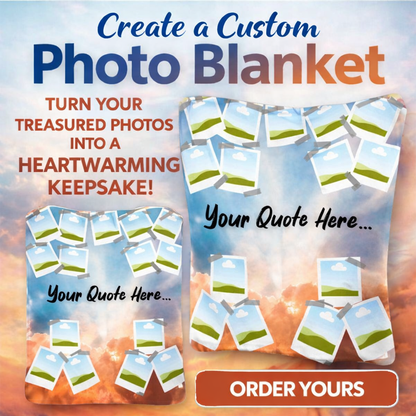 Custom memorial sherpa fleece blanket with personalized photo and quote