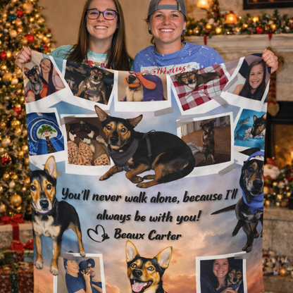Custom memorial sherpa fleece blanket with personalized photo and quote