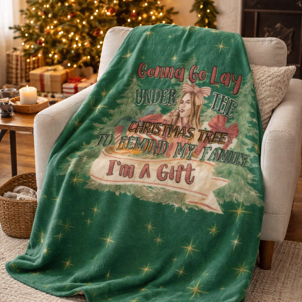 Green Christmas sherpa fleece blanket with funny holiday quote