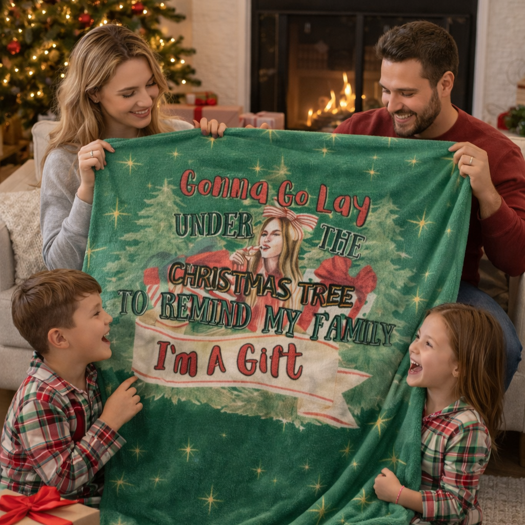 Green Christmas sherpa fleece blanket with funny holiday quote