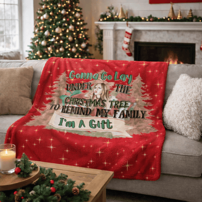 Red Christmas sherpa fleece blanket with funny holiday quote