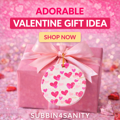 Heart Ceramic Ornament | Pink Hearts Valentine Decor & Love Pattern Keepsake by Subbin4Sanity
