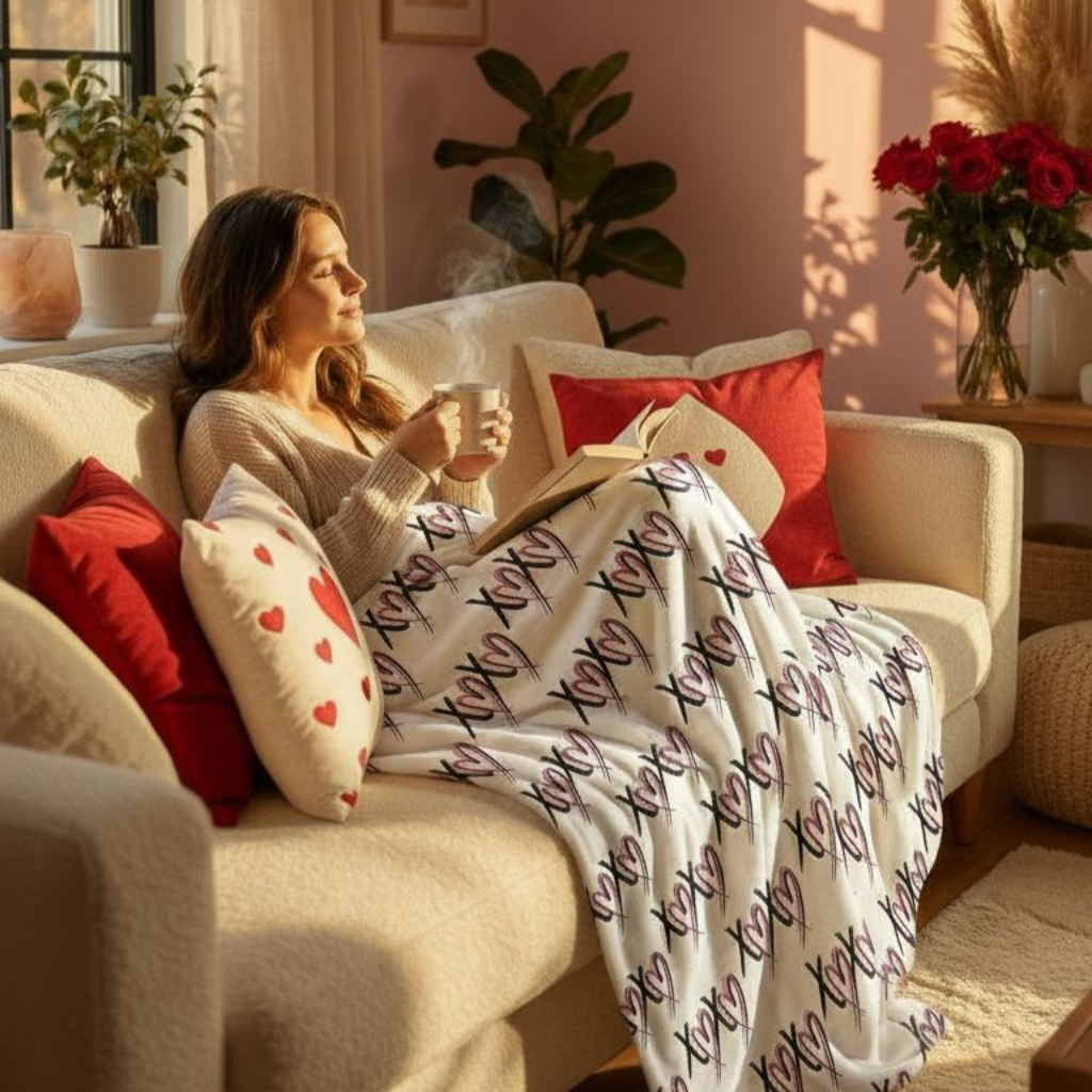 White XOXO Valentine’s sherpa fleece blanket cozy throw