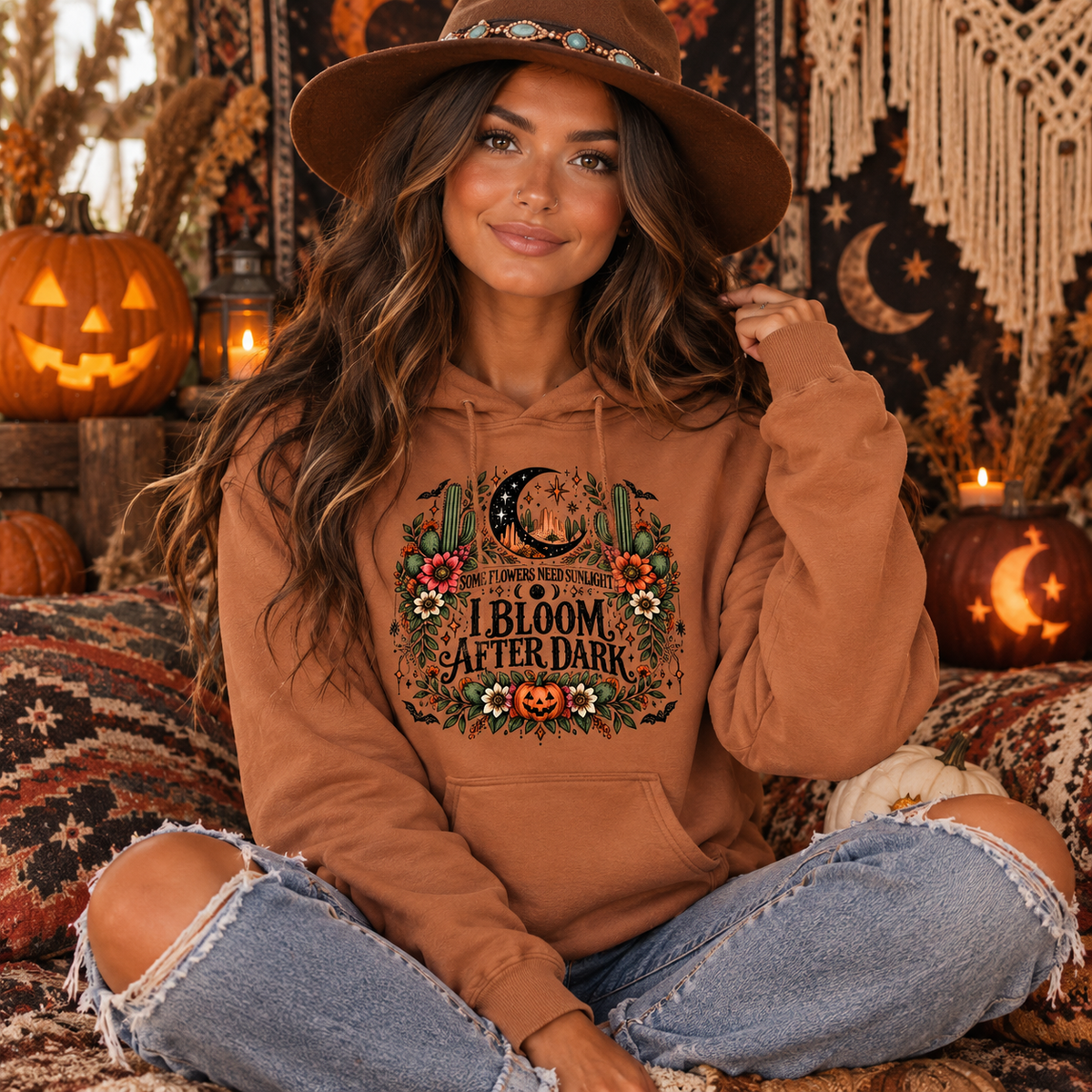 Some Flowers Need Sunlight, I Bloom After Dark Hoodie | Boho Halloween Pullover by Subbin4Sanity