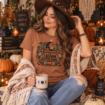 Some Flowers Need Sunlight, I Bloom After Dark T-Shirt | Boho Halloween Floral Tee by Subbin4Sanity