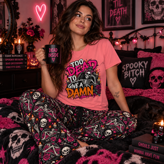 Too Dead To Give A Damn Pajama Pants | Dead & Unbothered Gothic Lounge Pants by Subbin4Sanity